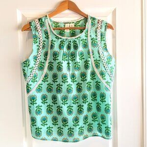Joie Turquoise Floral Crochet Sleeveless Cotton Top